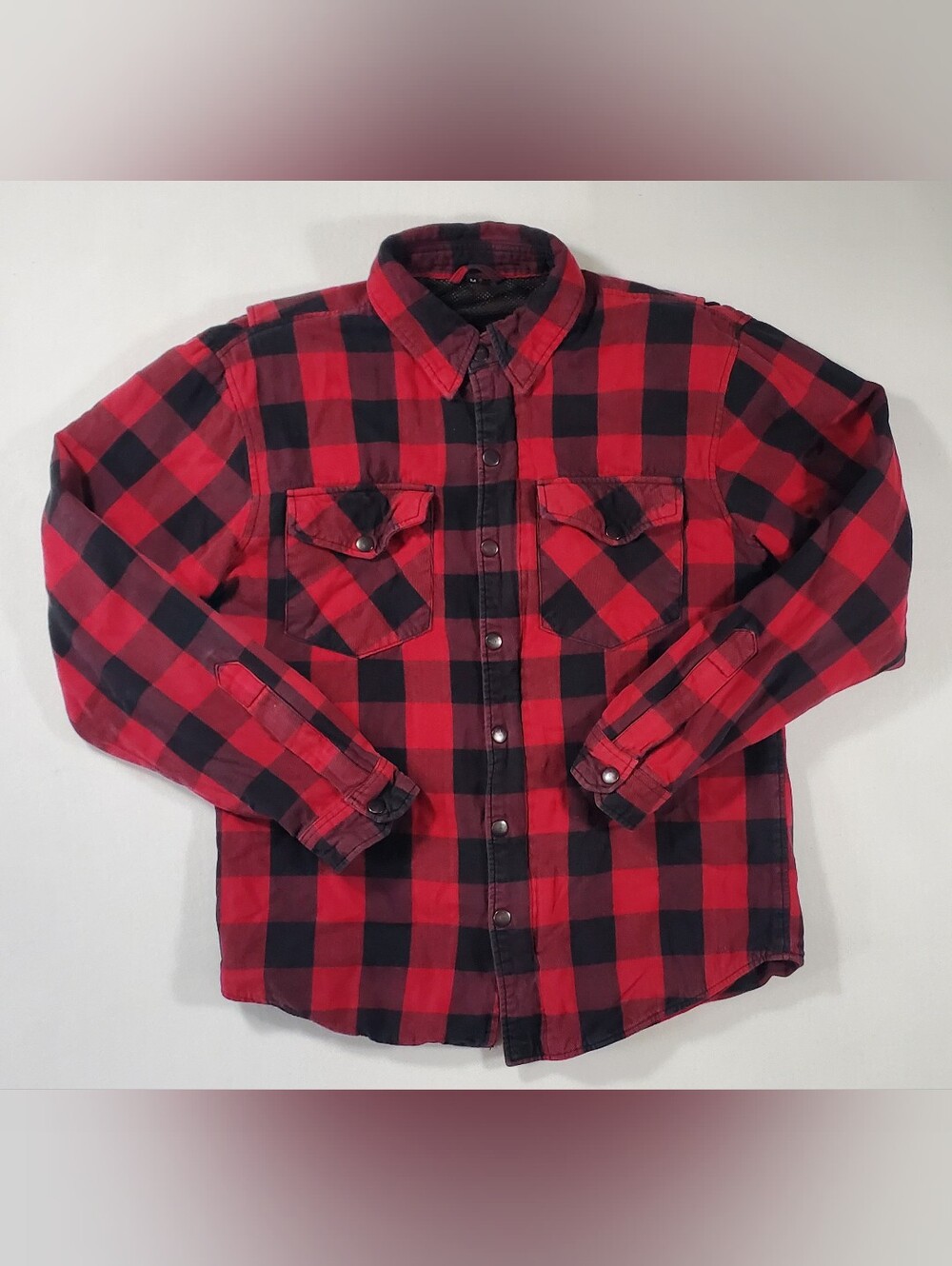 Road Armor Protective Flannel Riding Motorcycle Shirt - Red Black - Medium